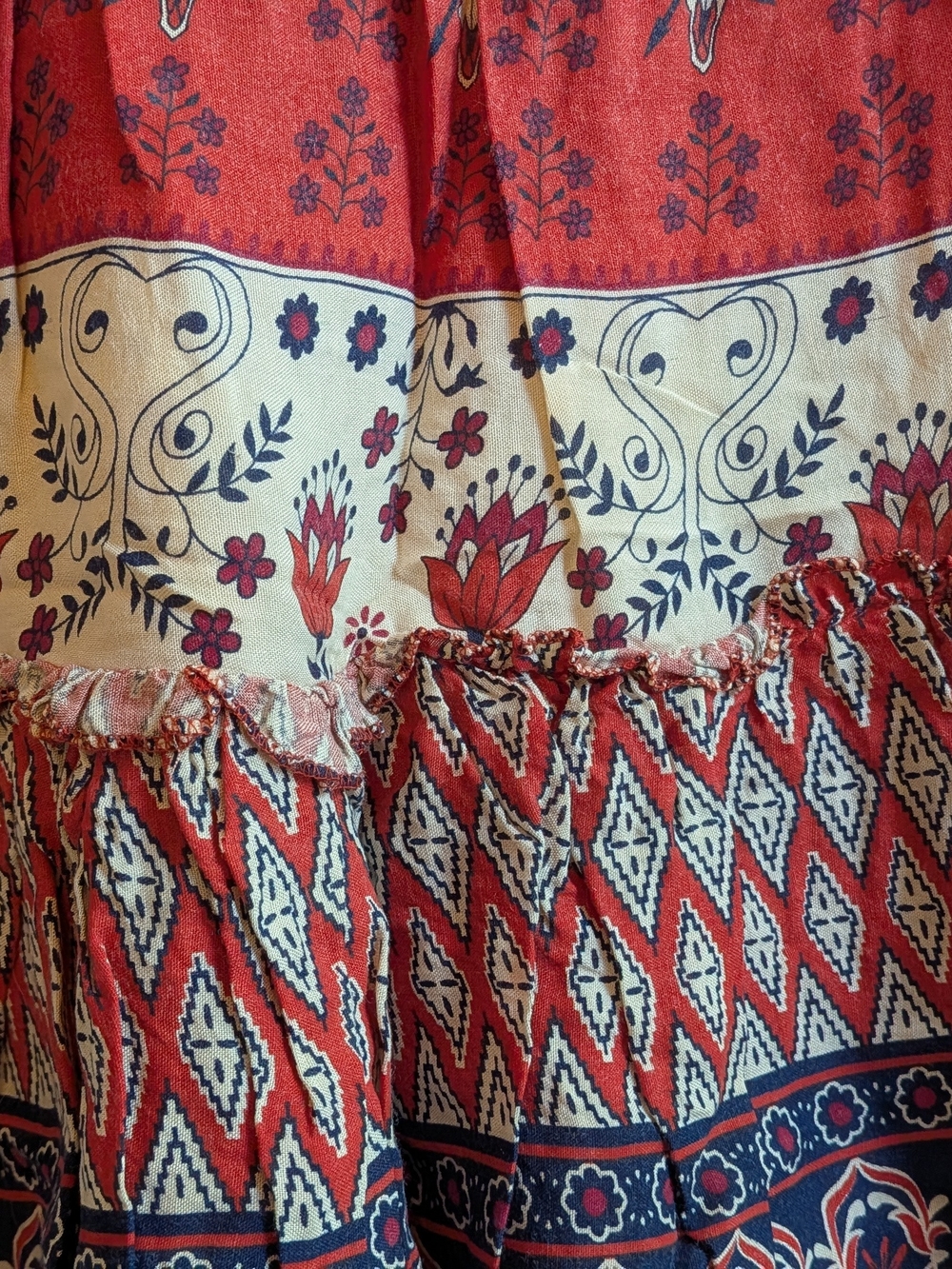 Shrinking Violet Boho Red Tiered Cotton Skirt